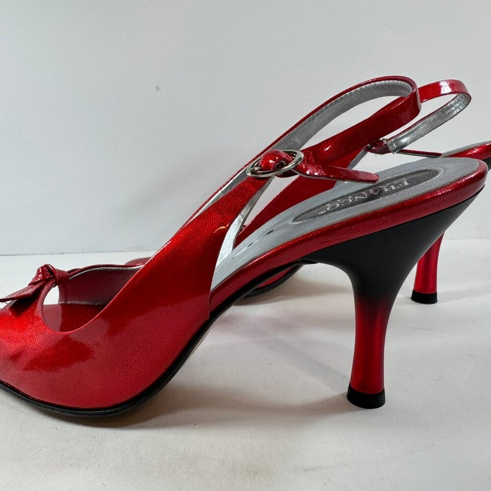 Franco Sarto Cherry Red Patent Leather sling back peep toe heels sz 10M - Picture 6 of 9
